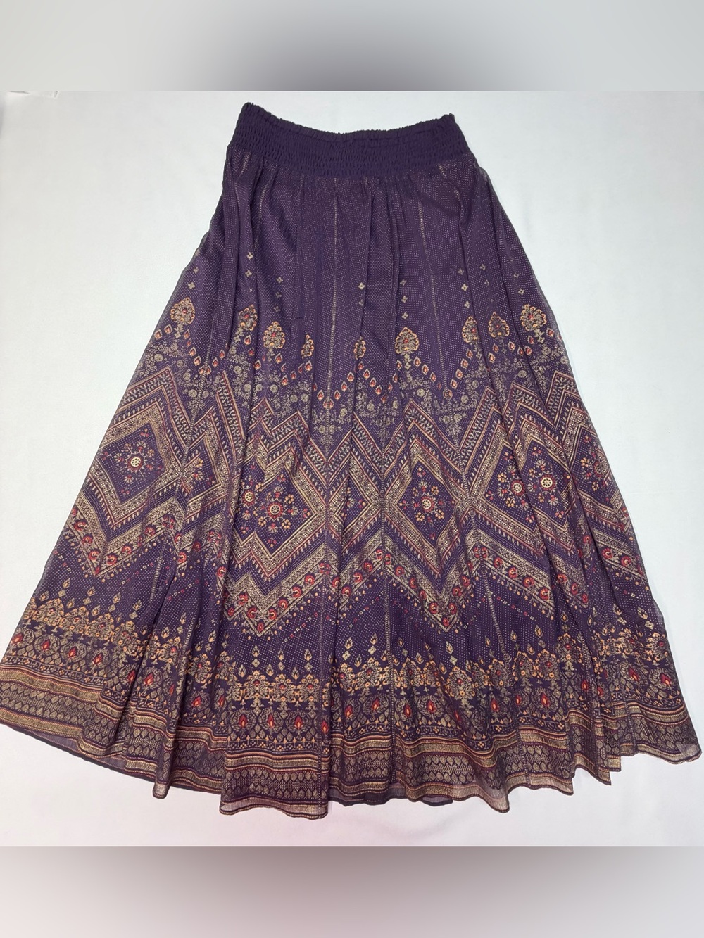Soft Surroundings Y2K Aubergine w/ Gold Metallic Detail Boho Maxi Skirt - XS